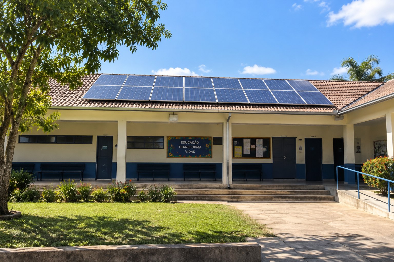 Painéis solares instalados em empreendimento